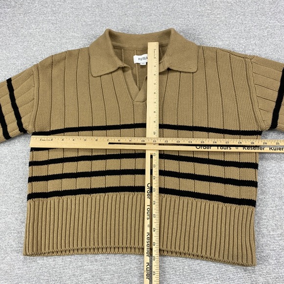 Pistola Tan Noir Stripe Ribbed Cotton Polo Sweater Small - Picture 6 of 11